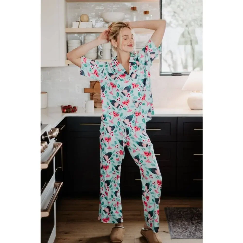 Katydid Christmas Champagne, Coupes & Holly Matching Holiday PJs - Picture 3 of 4